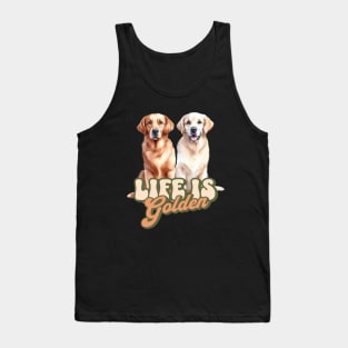 Two Golden Retrievers Quote Life Is Golden Groovy Retro Design Tank Top